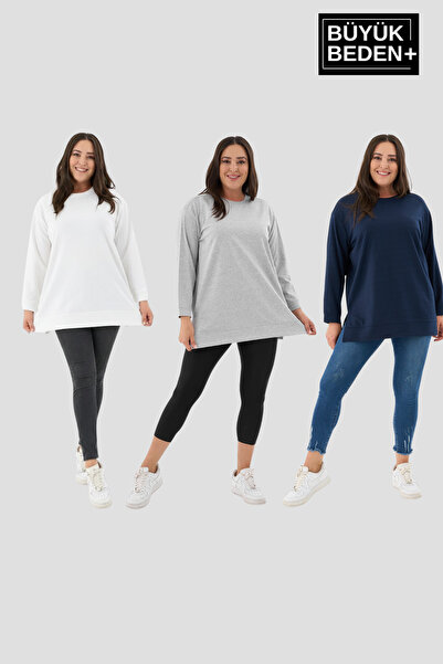 Süperlife Women's Plus Size 3-Piece Set Thin Sweatshirt Tunic Spr26Btk990+3