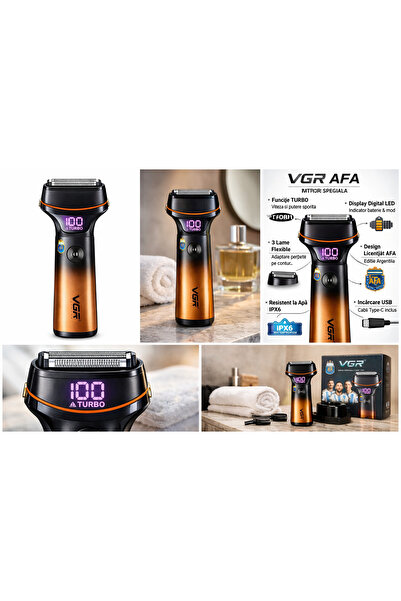 VGR Aparat de ras electric V‑382, Turbo, 800mAh, 3 lame flexibile, Waterproof IPX6, AFA Edition