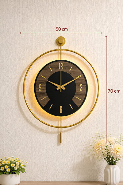 50x70 cm Magnificent Harmony of Metal Wood and Light Wall Clock decorative