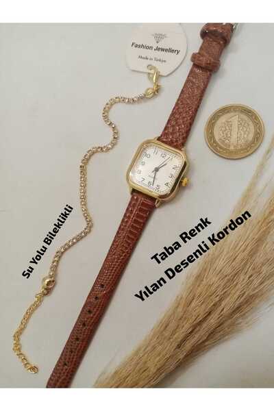 Brality Brand Model Steel Gold Color Case, White Color Dial, Tan Color Strap,...