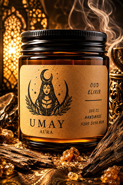 Oud Kokulu Mum 100 cc Aromaterapi Dekoratif – %100 Soya Wax El Yapımı Amber Kavanoz