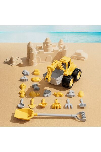 KidProtect Set Jucarii de Plaja Nisip BeachJoy, 20 Accesorii, Excavator, Dife...