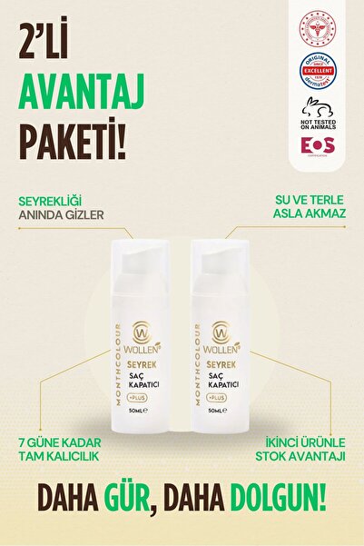 WOLLEN KOZMETİK Saç Kapatıcı Dolgunlaştırıcı Sıvı Krem 50 ml 2 adet