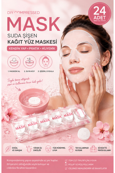 SİSA Cosmetics Sıkıştırılmış Yüz Maskesi Kağıt Maskesi Kap 24 Adet Mqyzmsks