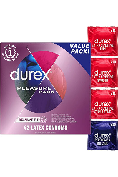 Durex Play مجموعة ديوركس للواقيات الذكرية المتنوعة، 42 واقيًا ذكريًا
