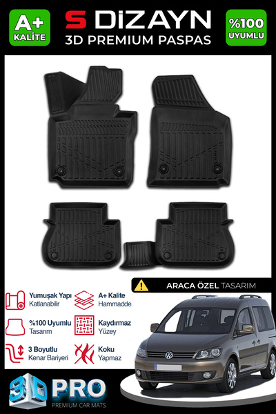 S Dizayn S-Dizayn VW Caddy 3D Pro Havuzlu Paspas 2010-2015 A+ Kalite 3DS-SDZ155