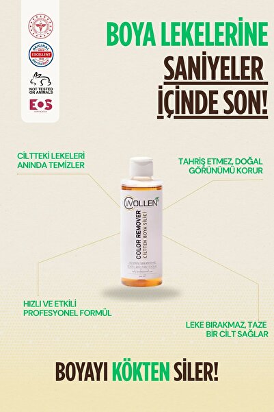 WOLLEN KOZMETİK Wollen Hair Color Remover Ciltten Boya Silici 200 Ml