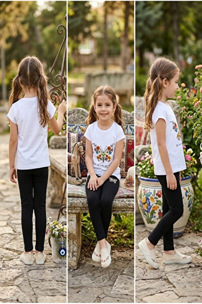 meyastore Girl's Set with Butterfly Flower Print Leggings