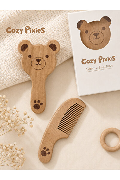 Cozy Pixies طقم فرشاة ومشط للمواليد الجدد 2 قطعة، فرشاة شعر ناعمة للأطفال مع ...