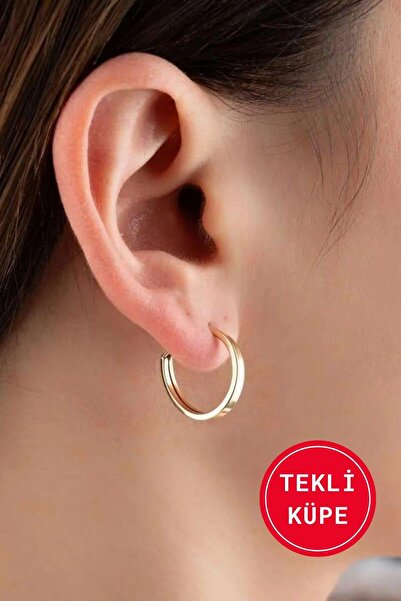 Bayar Gold 14 Ayar Altın Düz Halka Gizli Kilit Tekli Küpe 1.9 cm