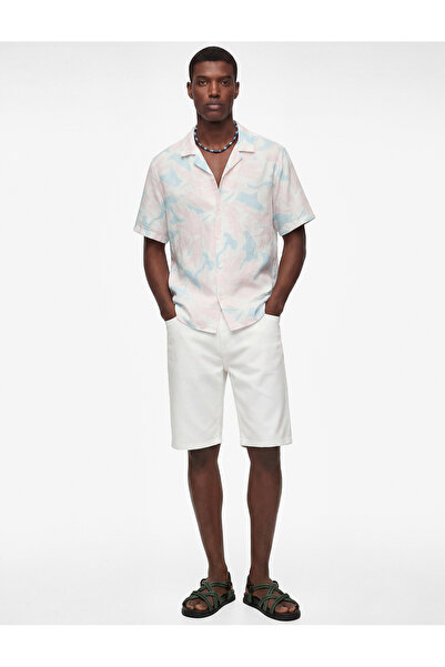 Koton Regular Fit Turn-Down Collar Viscose Short Sleeve Patterned Shirt