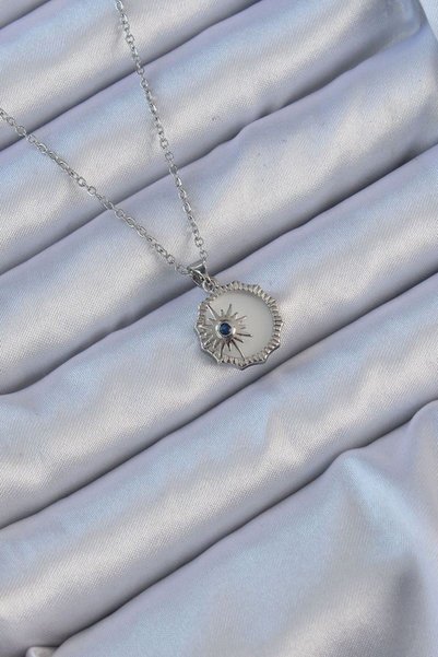 Toptan Bulurum 316L Steel Silver Color Zircon Stone Enameled Polar Star Necklace