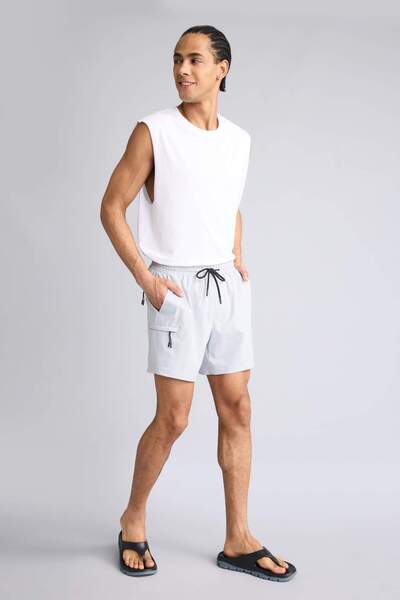 DeFacto Pantaloni scurți de înot pentru sportivi, cu textură elastică și impr...