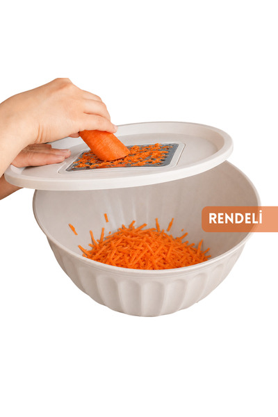 Homer Karıştırma Kabı 5 Lt 3'ü 1 Arada Rendeli Sıçratmaz Kapaklı Hamur Salata...