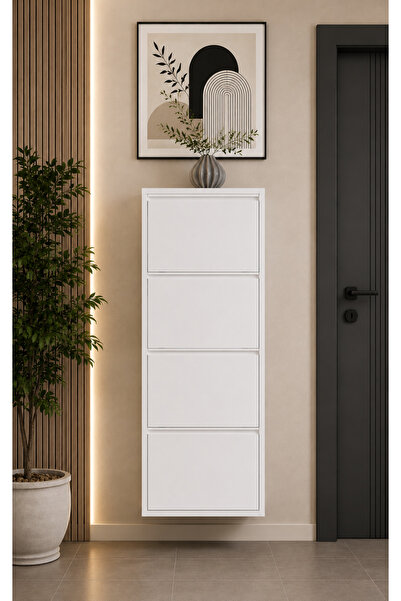WHITE 4 COVER METAL SHOE RACK