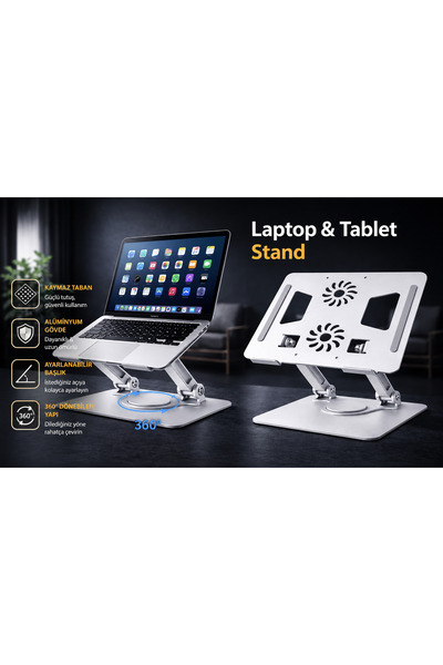 ROSE TEKNOLOJİ AYARLANABİLİR ALÜMİNYUM LAPTOP TABLET STANDI 360 DÖNEBİLEN KAY...