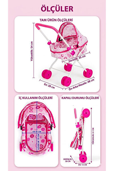 Moonybaby MB1002 Katlanabilir, Metal Oyuncak Bebek Arabası - Oyuncak Puset
