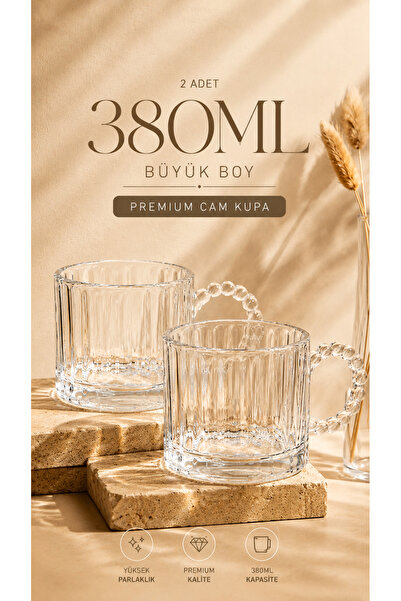 Maloria Boncuk Kulplu Büyük Şeffaf Çay Fincanı | 2'li - 350ml