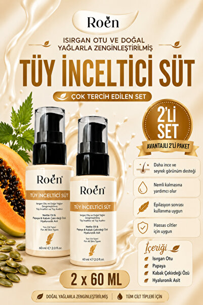 Roen Tüy Azaltıcı, Tüy Süt, Isırgan & Hyaluronik Asit Özlü, Nemlendirici Etki...