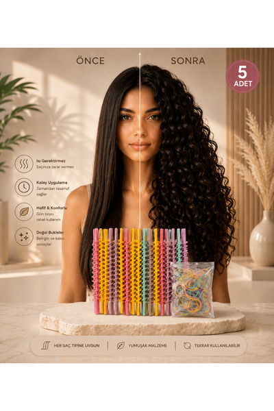 HİROS'H Isısız Saç Şekillendirme Sert Spiral Çubuk İnce Model Spiral Saç Kıvı...