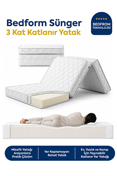 Homedius Bedform Sünger 3 Kat Katlanır Yatak 90x190x12