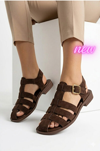 diya shoes صندل نسائي من الجلد السويدي مع تفاصيل مشبكية