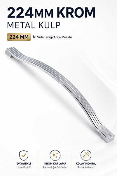 NZB Mobilya Mutfak Dolabı Çekmece Dolap Kapak Kulbu Kulpu Krom 224 mm Metal Kulp