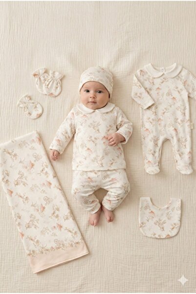 BABY GIRL DREAM FOREST PRINTED 100% COTTON NEWBORN HOSPITAL DELIVERY BODYSUIT SET WITH BOX