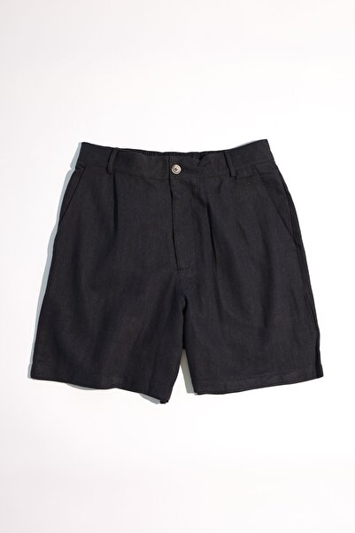 no7man Pelio Black Cotton Linen Shorts