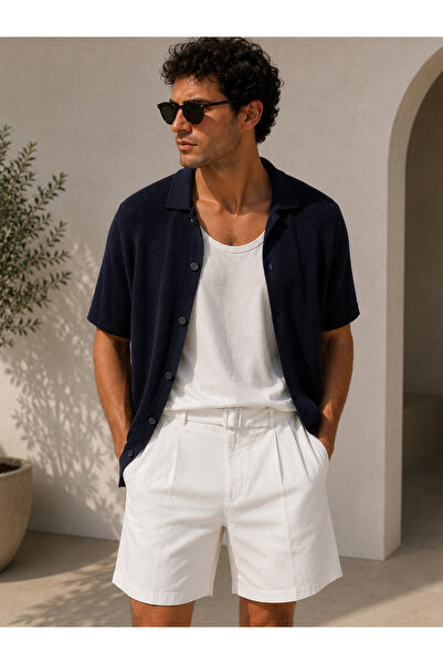 no7man Osean Navy Blue Knitwear Short Sleeve Shirt