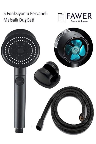 FAWER Faucet & Shower 5 Fonksiyonlu Turbo Pervaneli Örgülü Hortumlu Mafsallı ...
