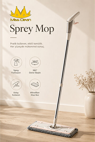 Miss Clean Mandallı Sprey Mop Pratik Su Püskürtmeli Mikrofiber Başlıklı Yeni ...