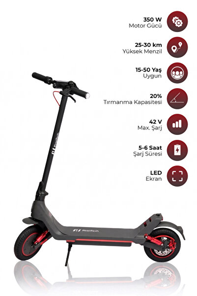 PiranTech A1 Max Elektrikli Scooter 350W Güç - Kırmızı