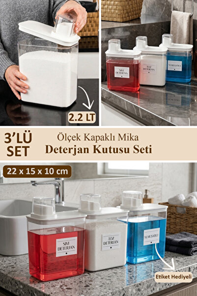 dnshome 3'lü Toz Sıvı Yumuşatıcı Deterjan Saklama Kabı Kendinden Ölçekli Etik...