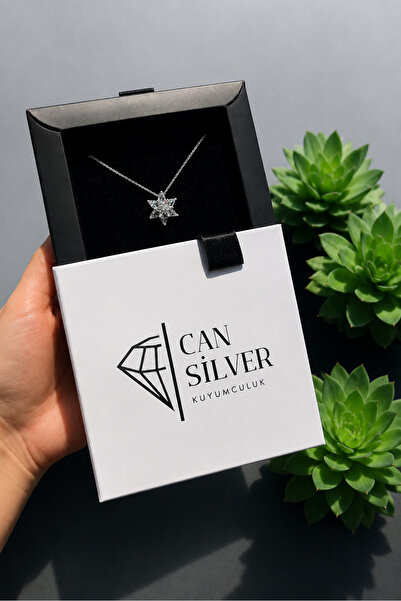 CAN SİLVER Aşk Kolyesi |925 Ayar Gümüş Beyaz Taşlı Lotus Çiçeği Gümüş Kadın Kolye- Hediye Paketli