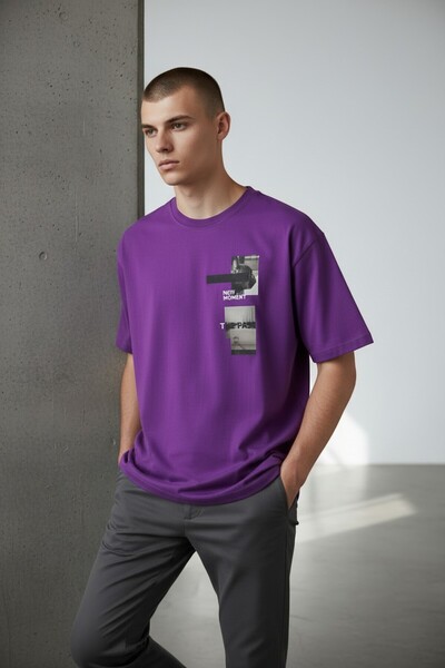 Altamira Unisex Mor New Moment Baskılı Oversize T-shirt