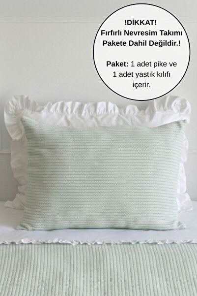 PAMUKA Set de piqué cu model tricotat unic verde deschis