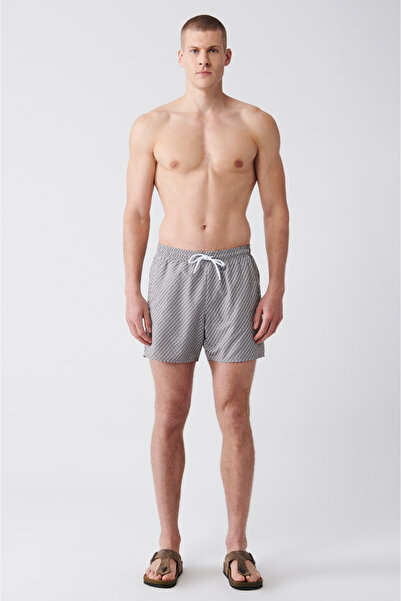 Avva Grau-weiße, schnell trocknende, bedruckte Standard-Badeanzug-Badeshorts ...