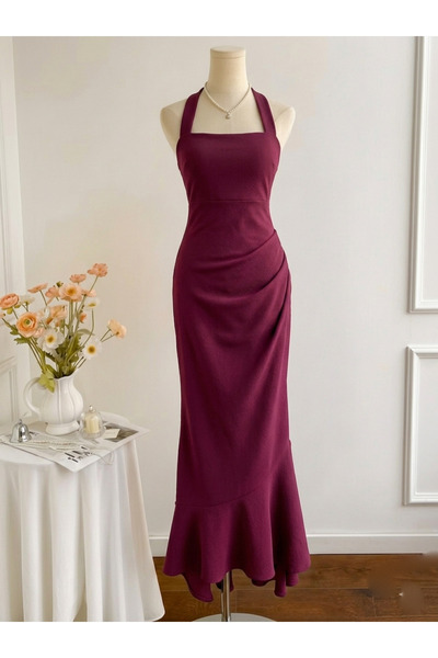 Dressco Melissa - Dokulu Krep Kumaş Boyundan Bağlamalı Balık Form Volanlı Max...