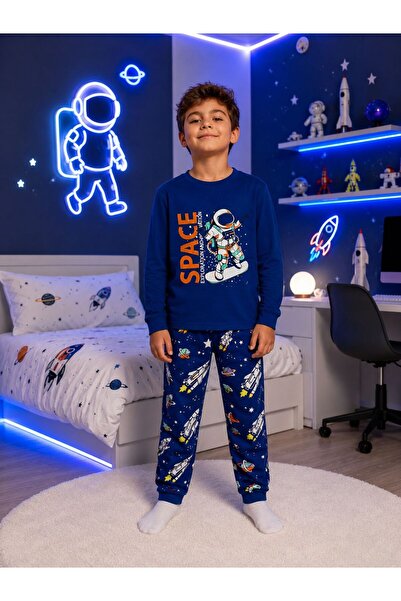 elmas kids Dečački 100% pamuk delni tamnoplavi astronautski skejtbord set za ...