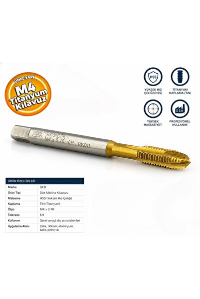GFB Titanyum Hss Düz Makina Kılavuzu Ucu M-4 x 0,7 mm