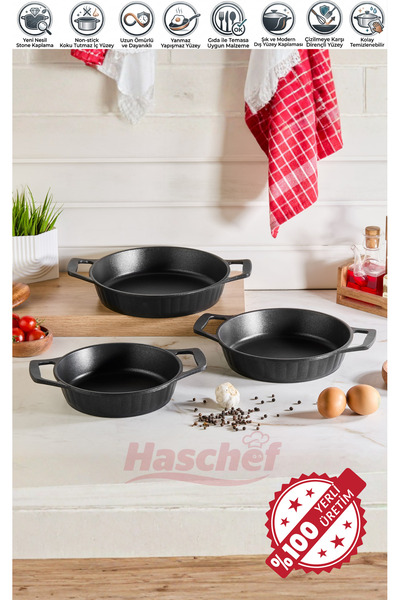 HASCHEF Yakut Döküm Yapışmaz Koku Tutmaz Granit Kaplama Sahan Seti