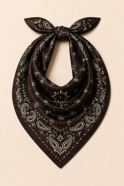 OUS Women's Brown Cream Bandana Patterned 70X70 cm Satin Scarf, Silky Texture...
