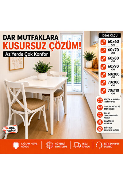 VOGUE TASARIM VE AKSESUAR 60x70 Küçük Mutfak Masası – Şık & Dayanıklı yemek m...