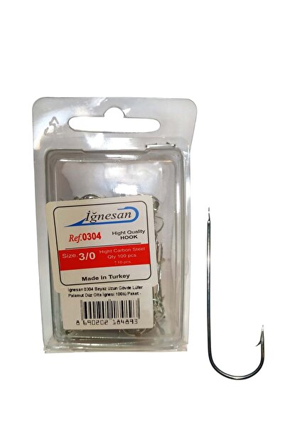 İğnesan 0304 Beyaz Uzun Gövde Lüfer Palamut Düz Olta İğnesi 100lü Paket - NO-3-0