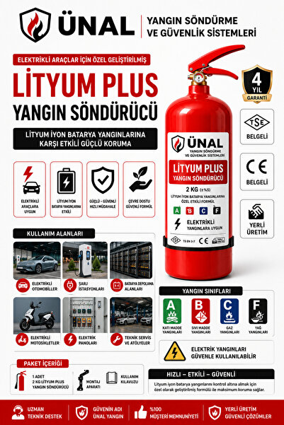ünalgrup 2 Kg Lityum Plus Elektrikli Araç Yangın Söndürücü | Lityum İyon Bata...