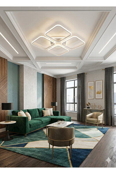 Zeya Lighting Yüksek Aydınlatmalı Kare Beyaz Tavan Plafonyer Led avize, 3 Ren...