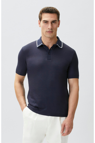 Network Lacivert Polo Yaka Düğmeli T-shirt