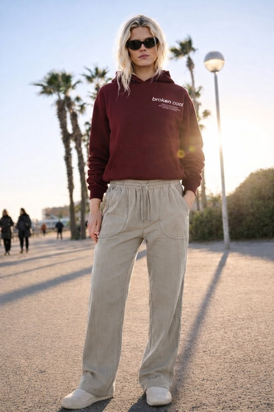 DAMGA JEANS Ženske pantalone od sivog platna sa visokim strukom i elastičnim ...