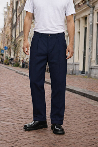 DAMGA JEANS Men's Daily Basic Cotton Navy Blue Fabric Trousers